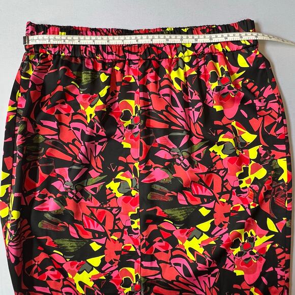 OPEN EDIT High Waist Abstract Floral Print Midi Skirt with Slit | Large | Neon - Picture 10 of 12